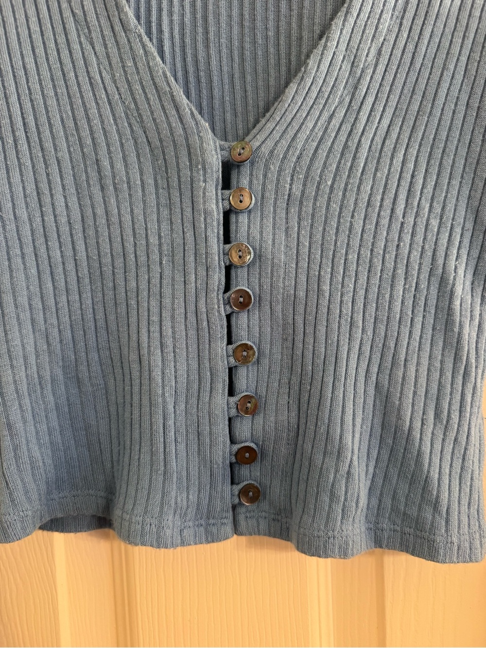 Reformation Light Blue Ribbed V-Neck Button Front Top - Picture 4 of 9